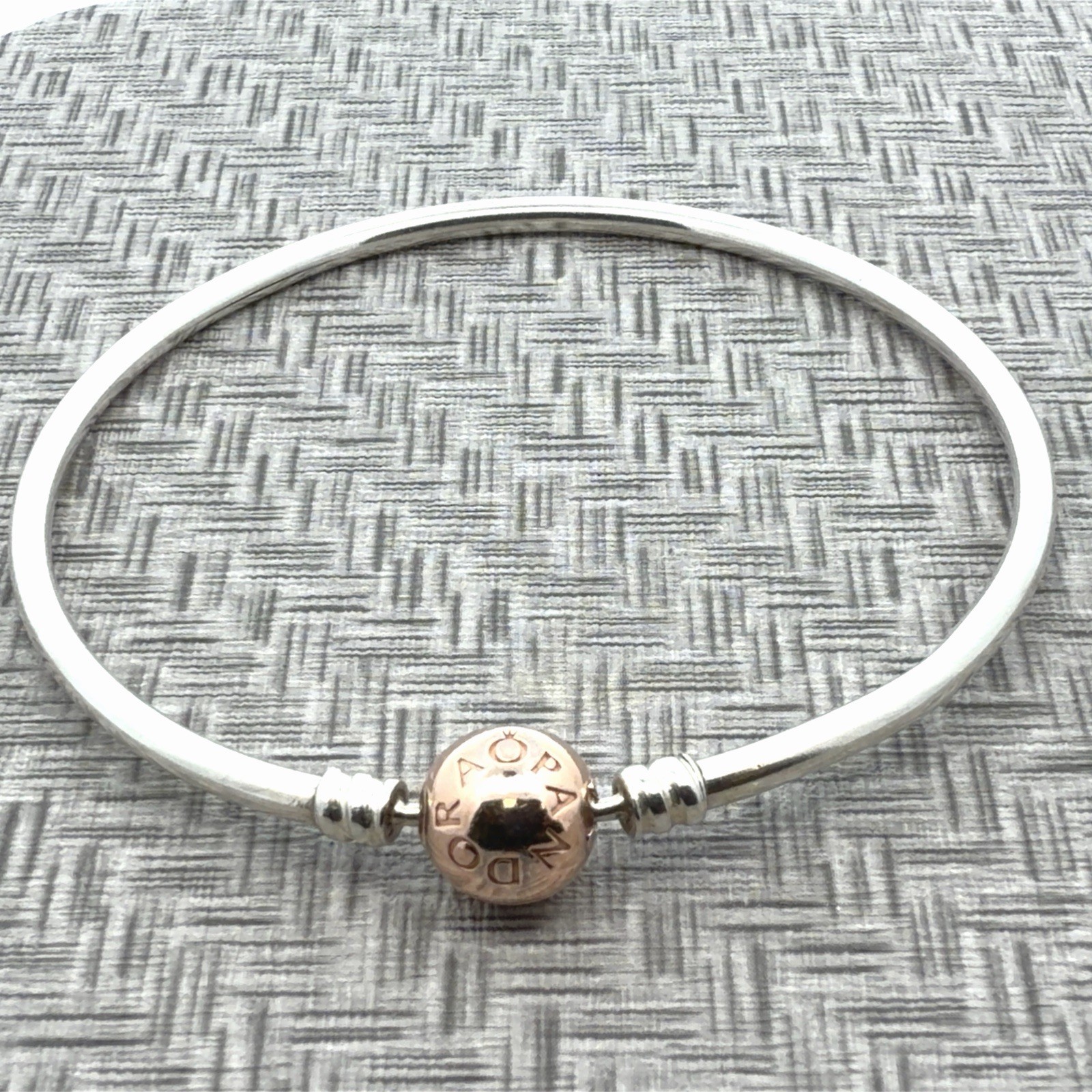 8” Moments Pandora 925 Sterling Silver 14k Rose Gold Plated Bangle Bracelet 9.5G