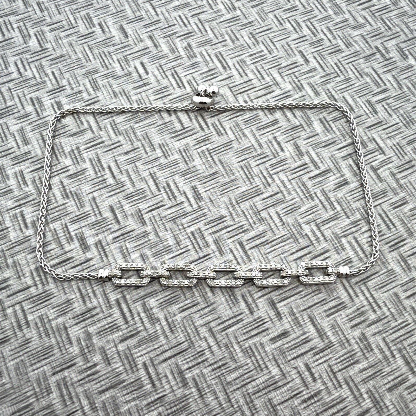 RL Signed 9” Max Diamond Bolo 925 Sterling Silver Chain Design Bracelet  5.1g