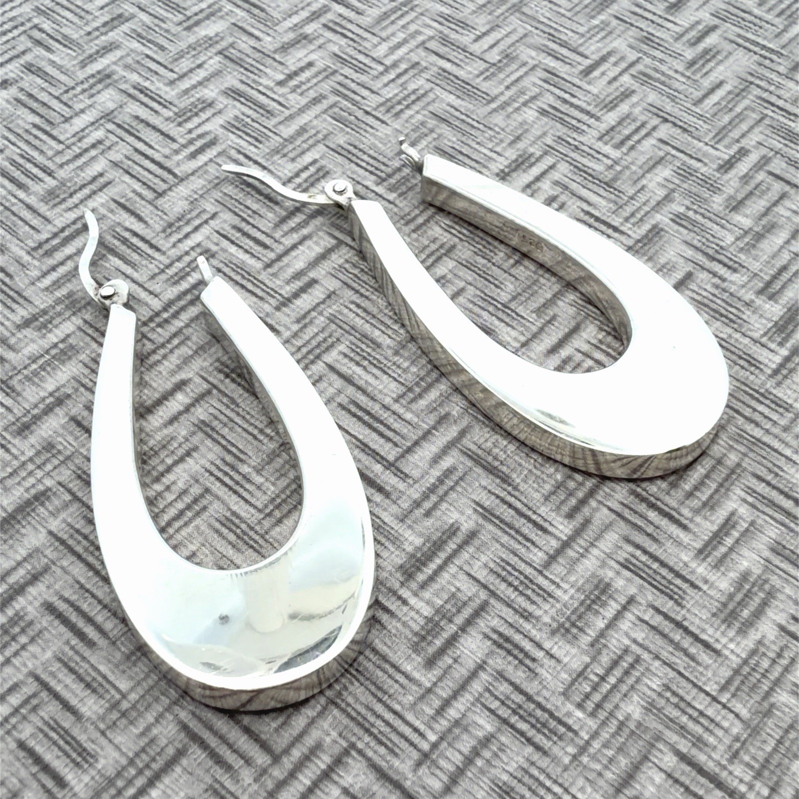 925 Sterling Silver Elongated U-shaped Flat Drop Earrings 8.3g