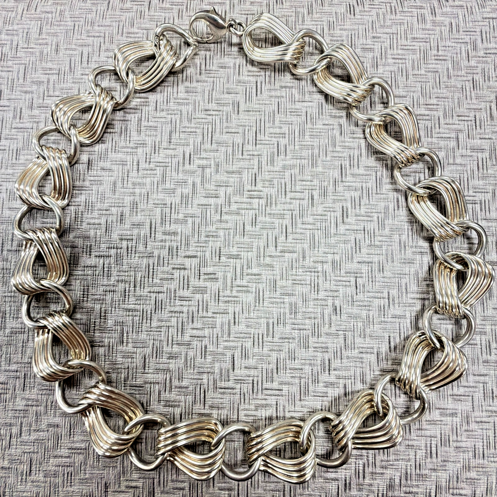 Artisan  925 Silver Twisted Ribbed Curb Link 16" Necklace 105.5 Grams Marked S