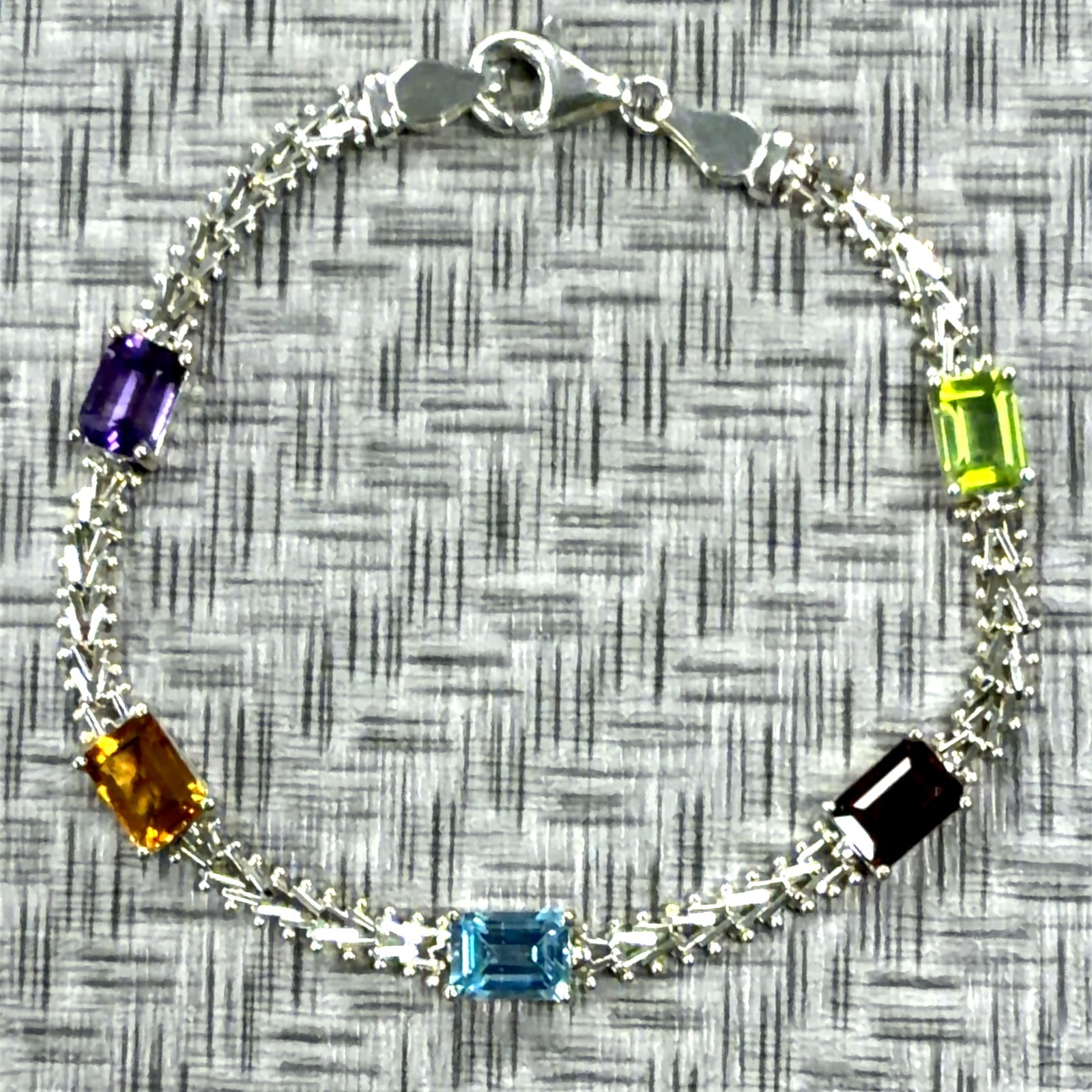 Sterling Silver Lab Created Multi Color Gemstone 6.5 Inch Bracelet 7.0G
