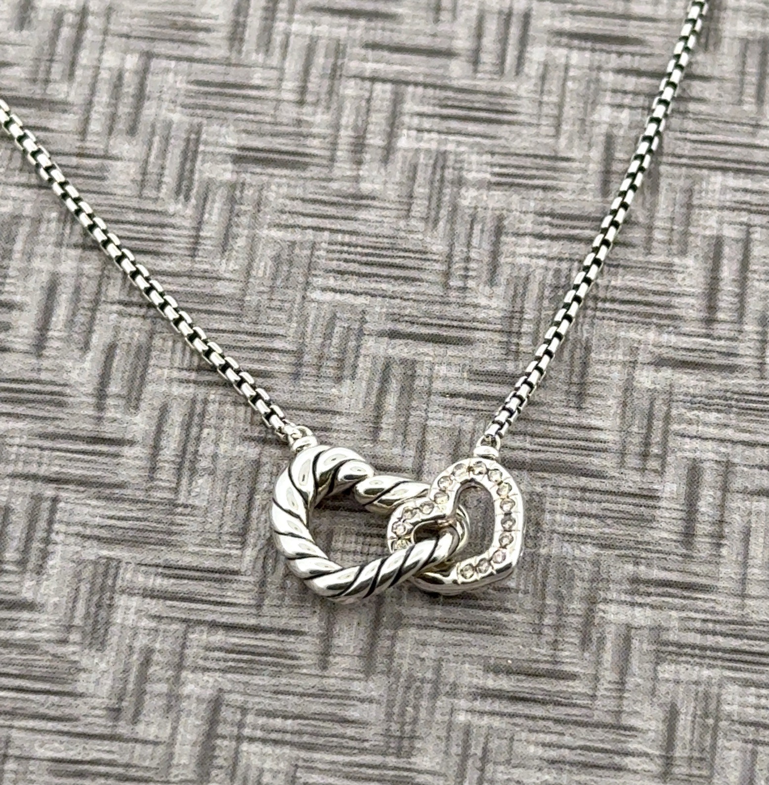 15-17” David Yurman 925 Sterling Silver Cable Interlocking Heart Necklace 5g