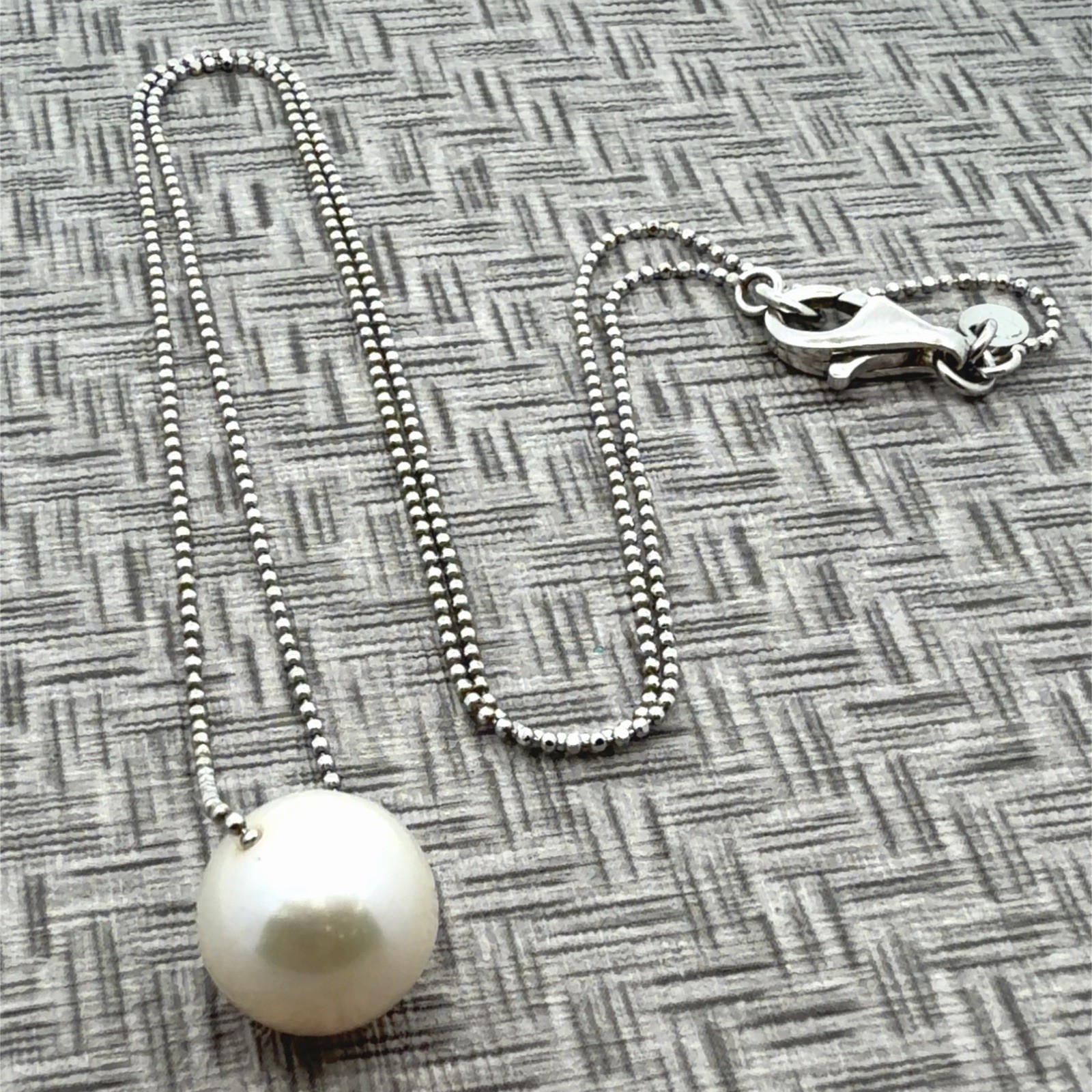 18” Signed 925 Sterling Silver Bead Chain & White Pearl Italy Necklace 4.5g